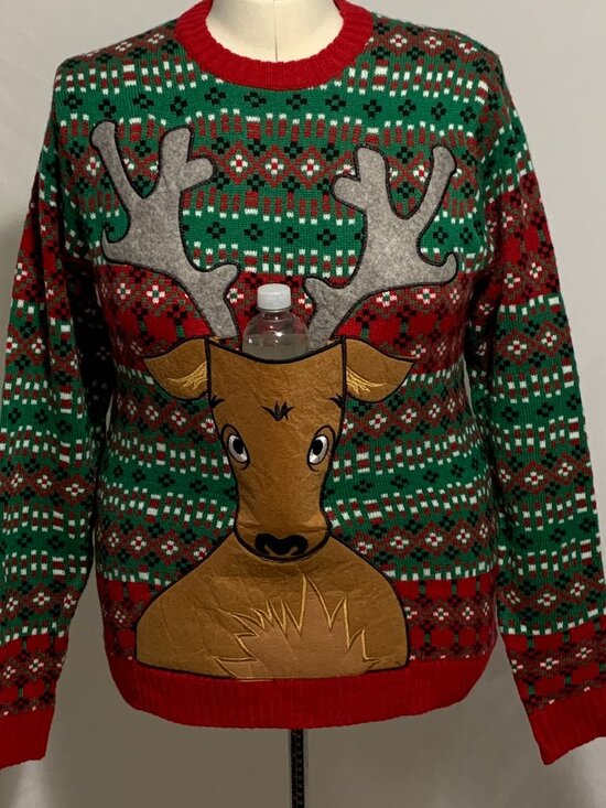 Blizzard Bay Other - Ugly Christmas Sweater Reindeer Head Drink Beer Holder Red Green MENS Womens M